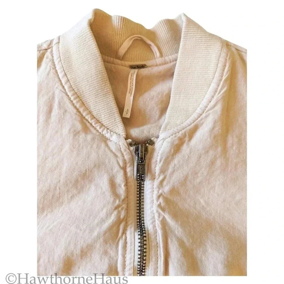 FREE PEOPLE Ruched Cosy Fit Soft Bomber Jacket Almond Beige Size S OB615916 - Picture 6 of 12